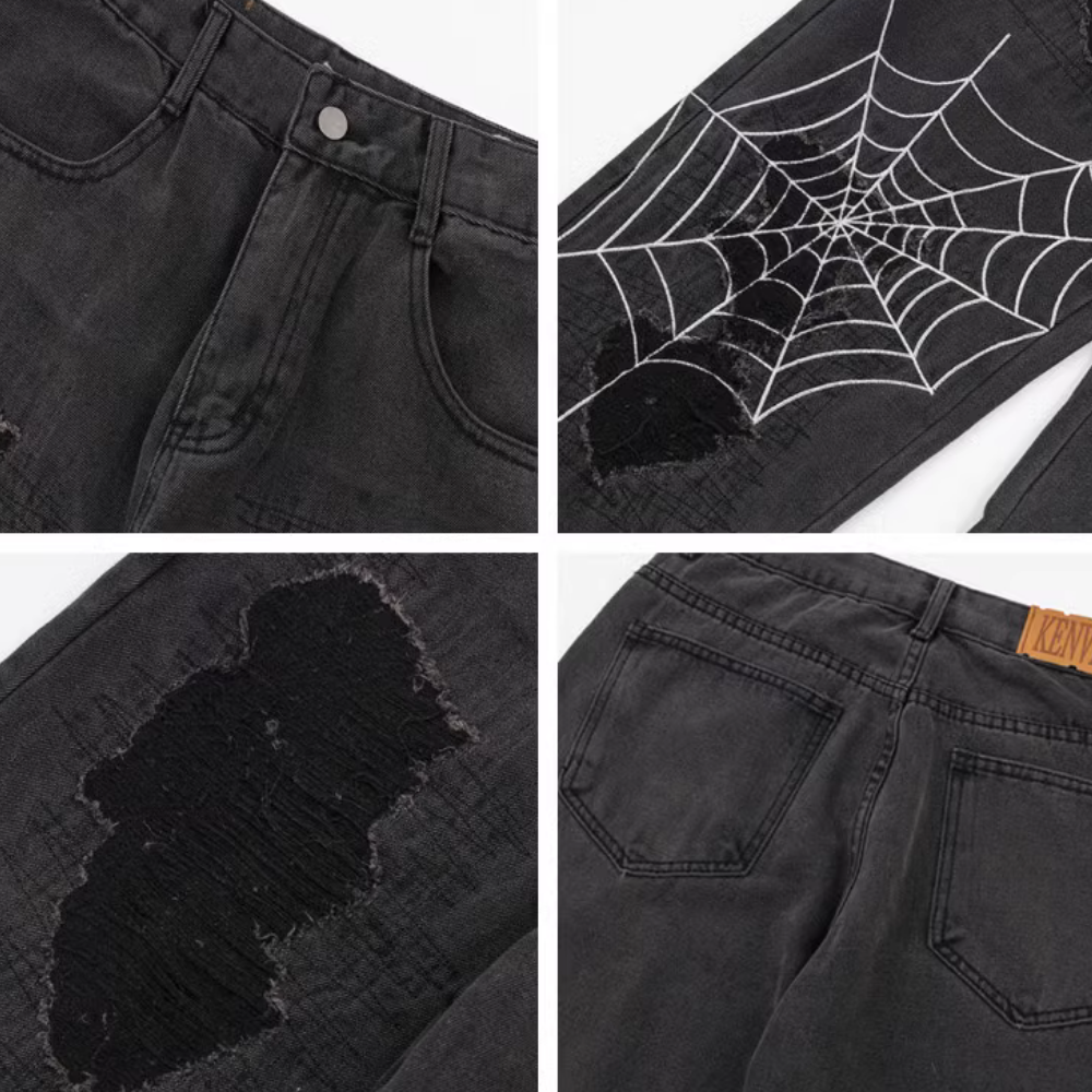 Black Spider Ripped Jeans