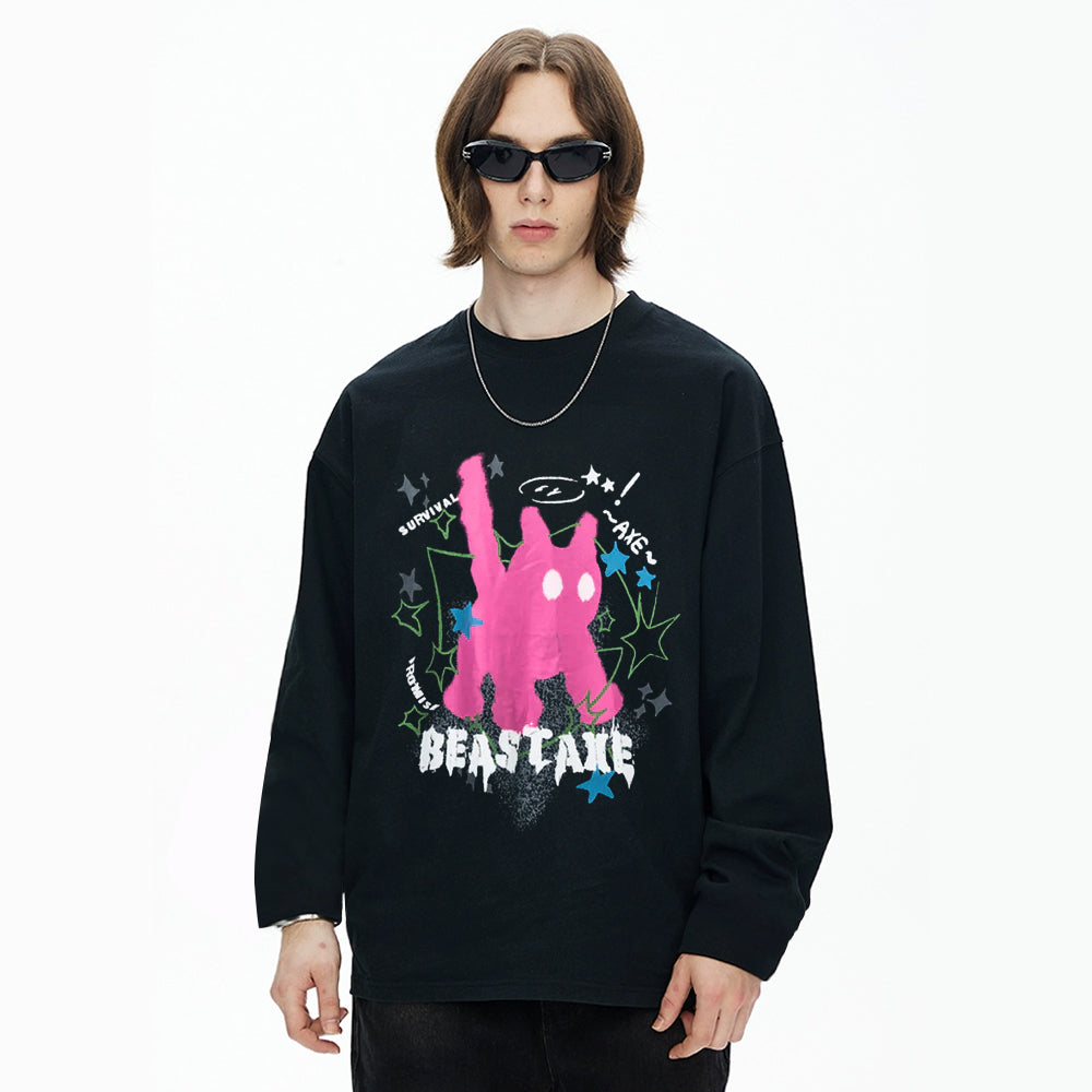Abstract Kitten Long Sleeve Shirt