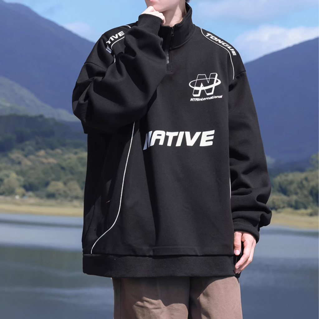 High Street Zipper Reflective Strip Sweatshirt