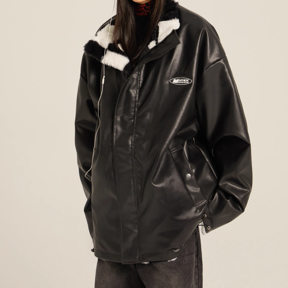 Women's Loose Checkerboard PU Coat