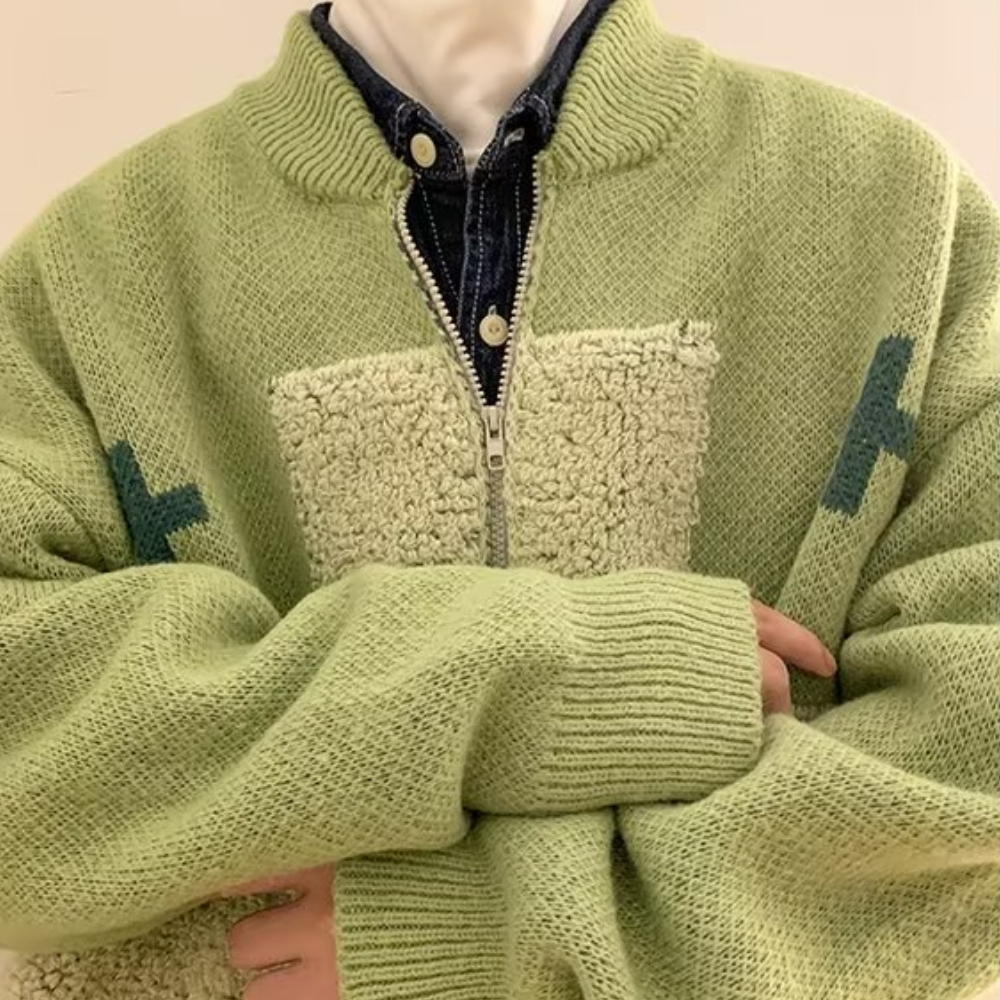 Hip Hop Cross Flocked Knitted Cardigan