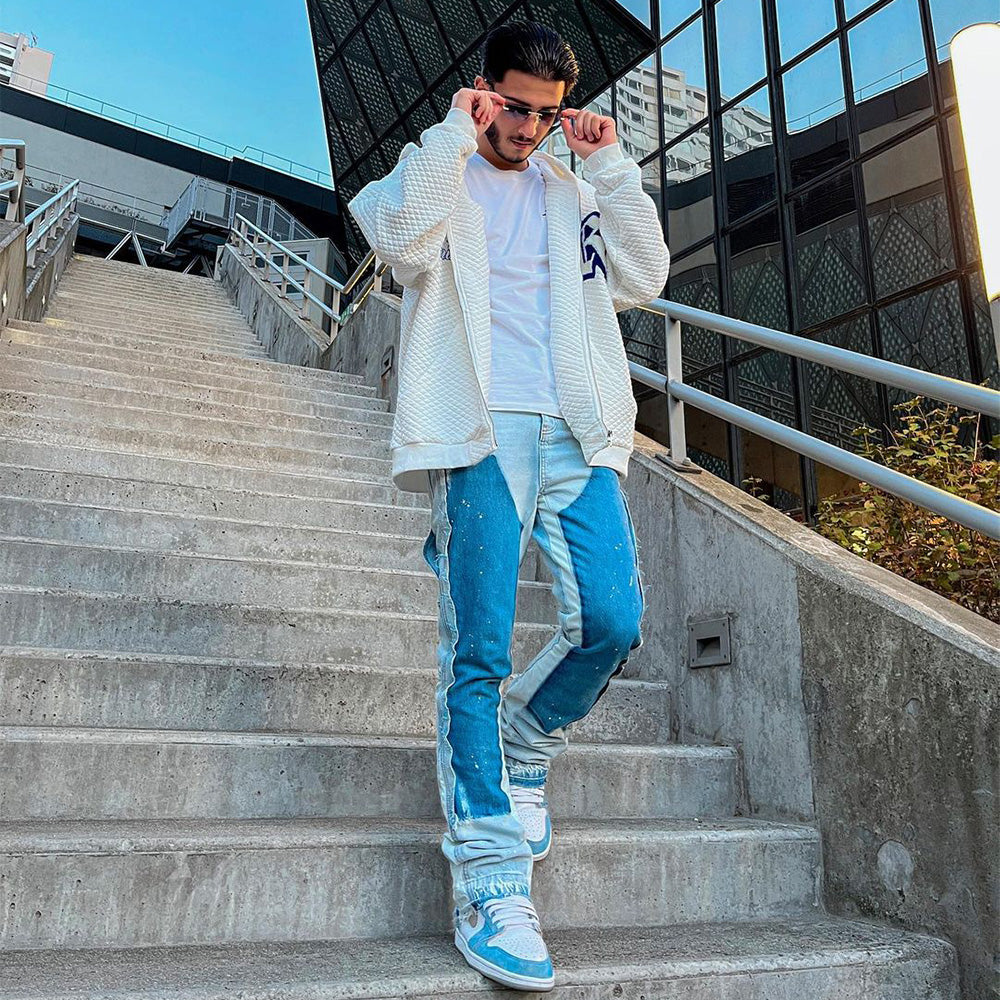 Retro Patchwork Contrast Washed Jeans