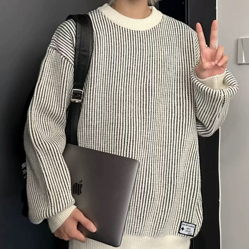 OOC' Vintage Loose Crewneck Pinstripe Knit Sweater