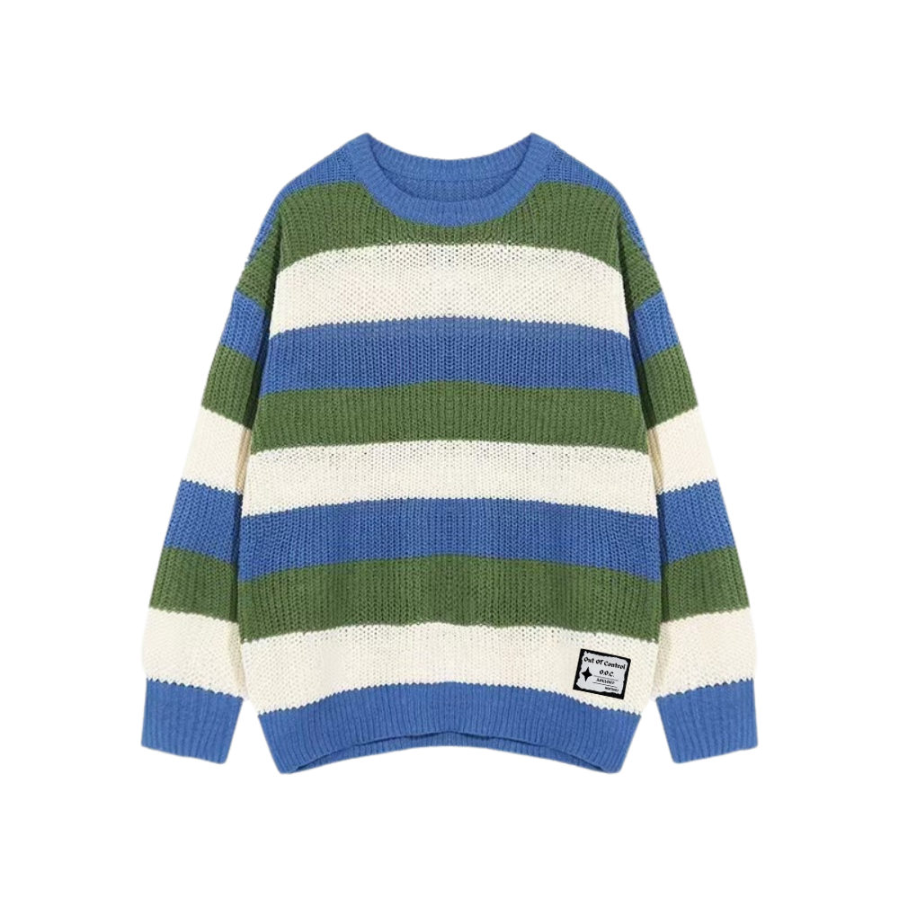 OOC' Retro Three-Color Patchwork Striped Knitted Sweater