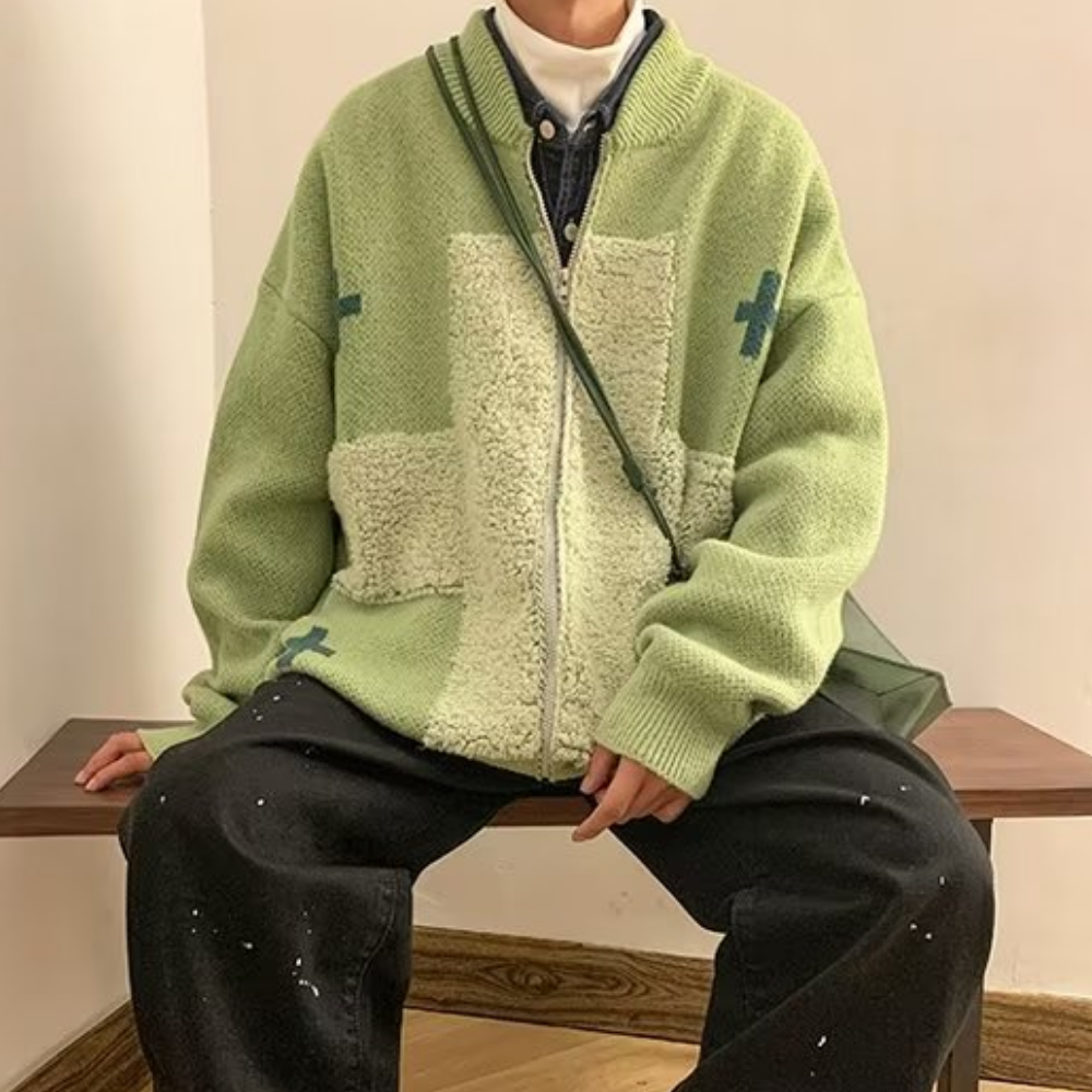 Hip Hop Cross Flocked Knitted Cardigan