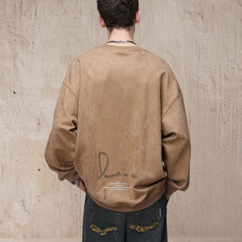 Casual Suede Reflective Letter Print Sweatshirt