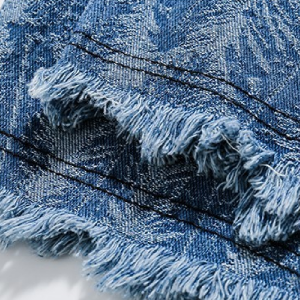 Street Feather Jacquard Frayed Denim Shorts