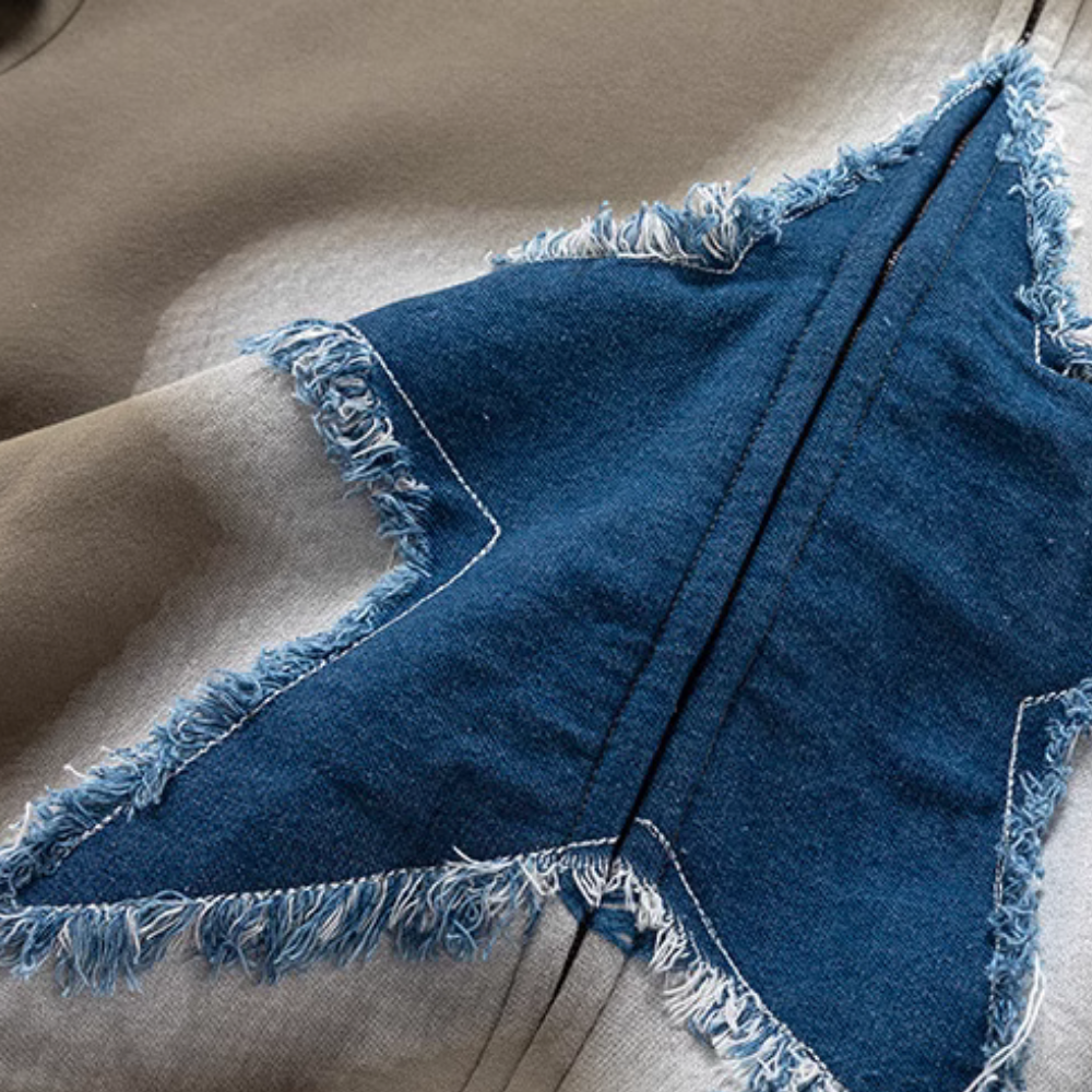 Retro Star Patchwork Denim Hoodie