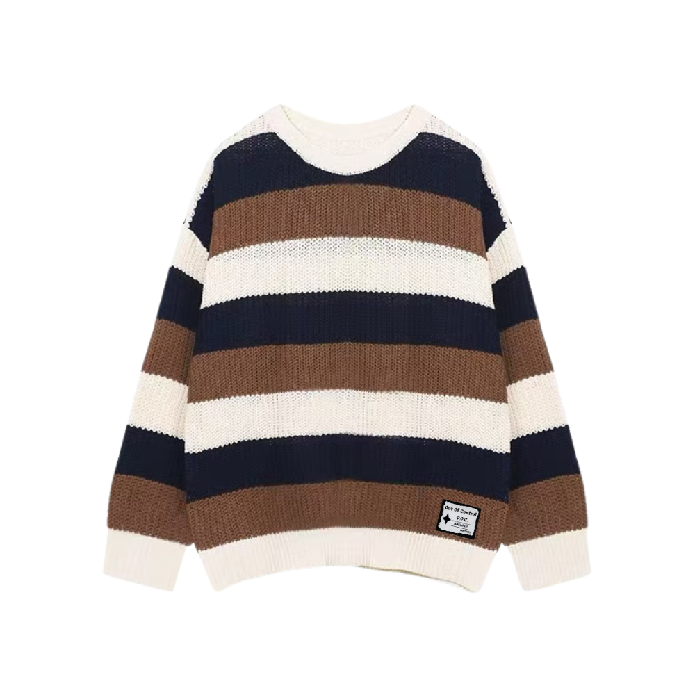 OOC' Retro Three-Color Patchwork Striped Knitted Sweater