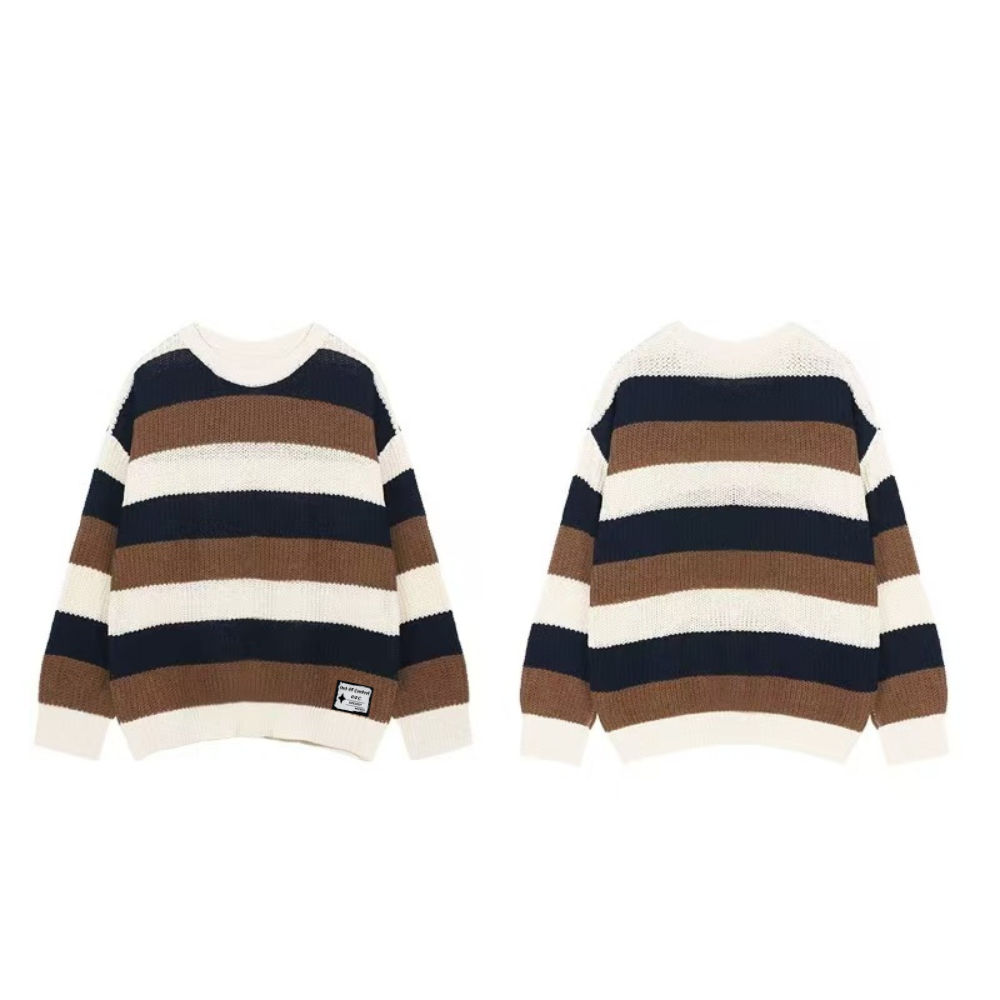 OOC' Retro Three-Color Patchwork Striped Knitted Sweater
