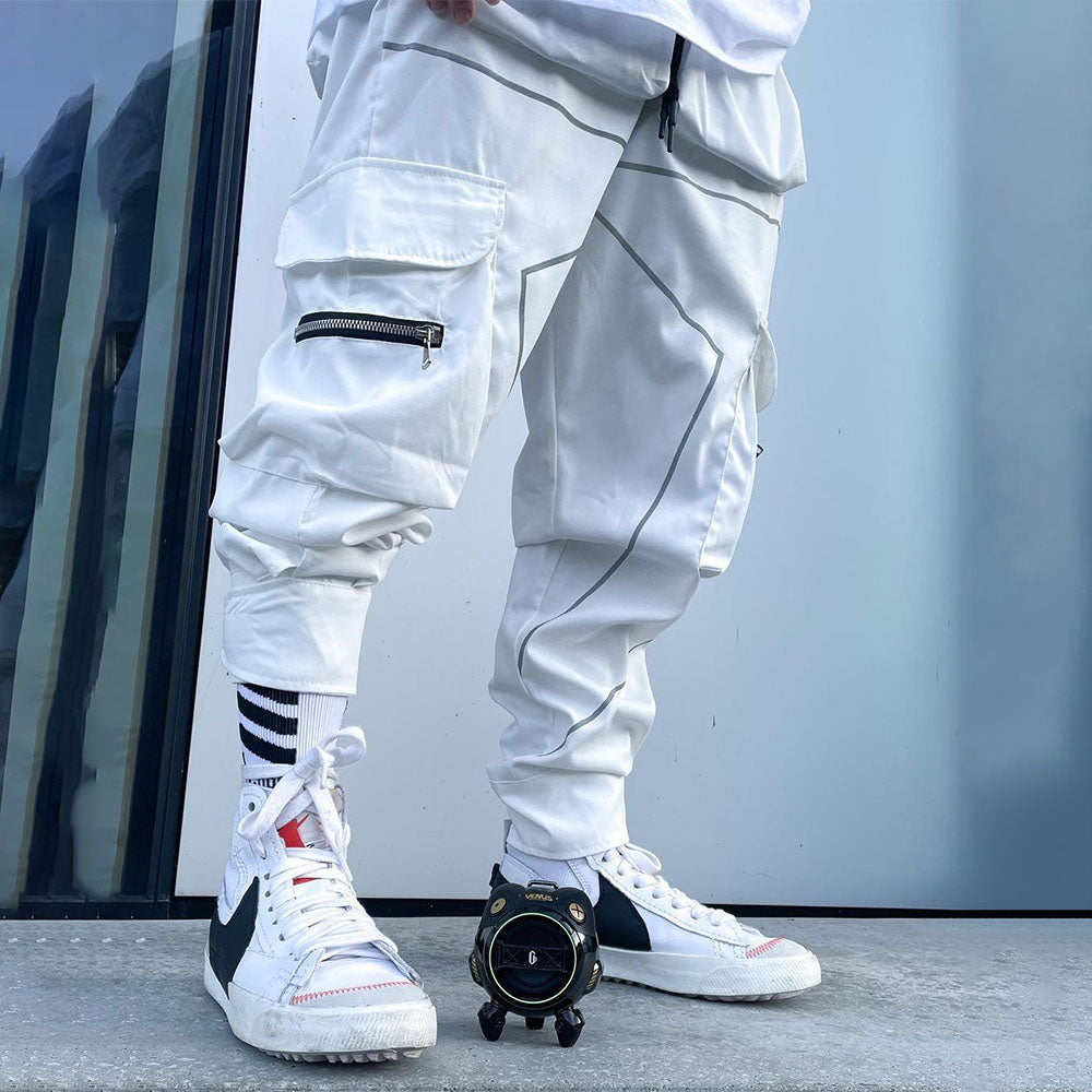 American Reflective Line Cargo Pants-White