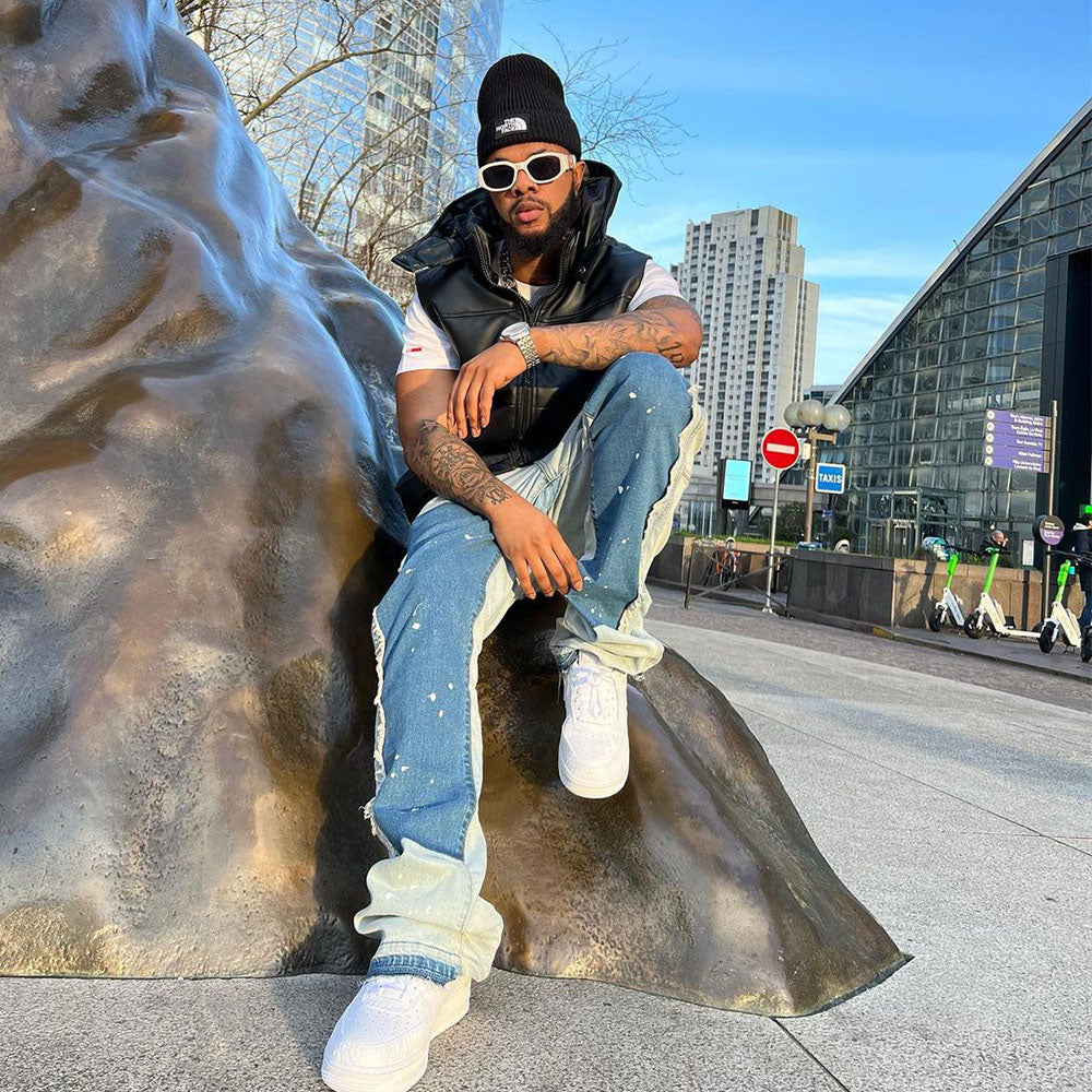 Retro Patchwork Contrast Washed Jeans