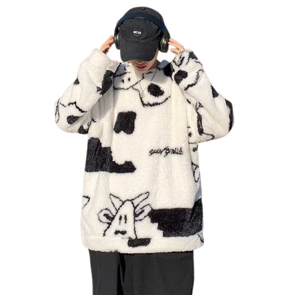 Cartoon Dairy Cow Sherpa Sweater