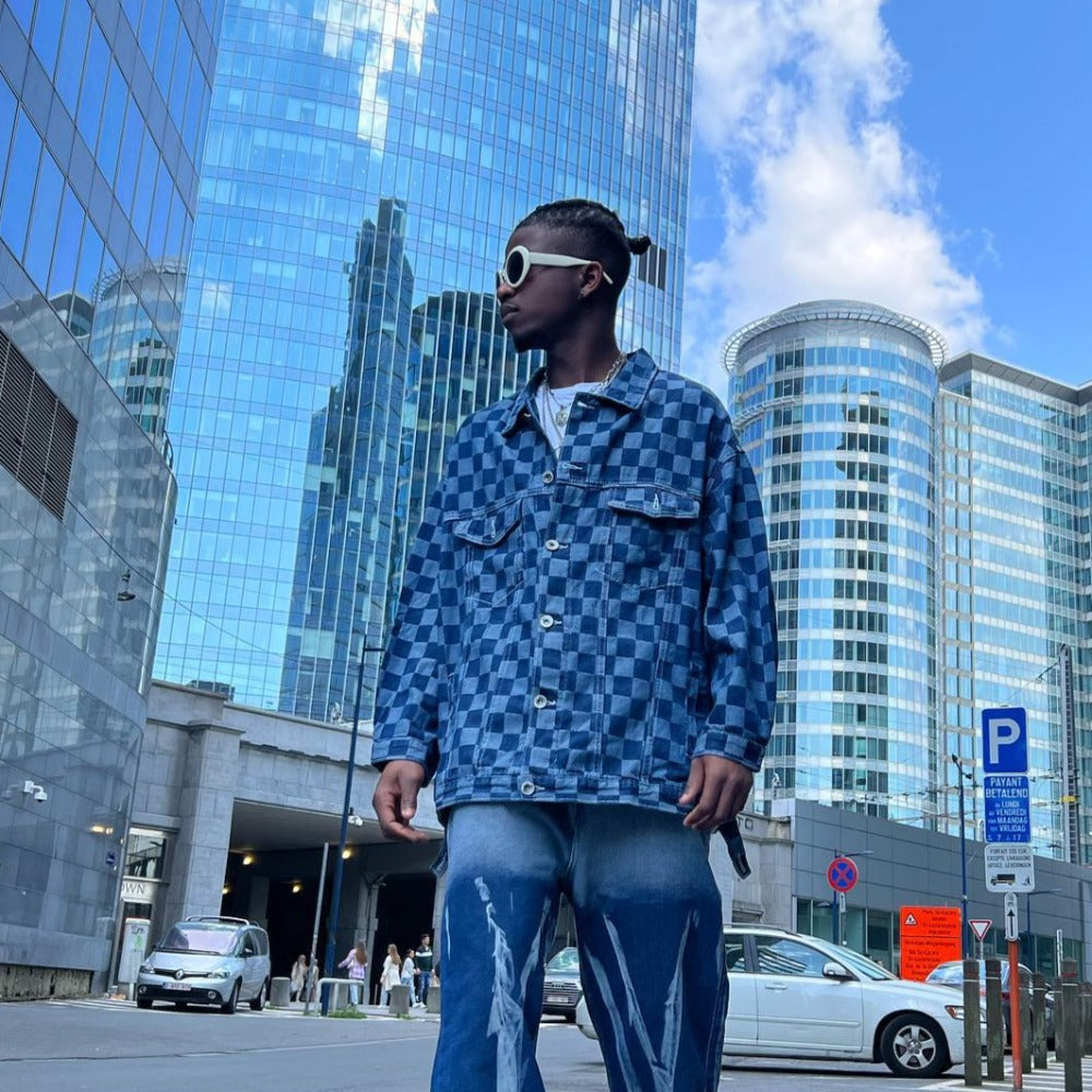 Street Checkerboard Lapel Denim Jackets
