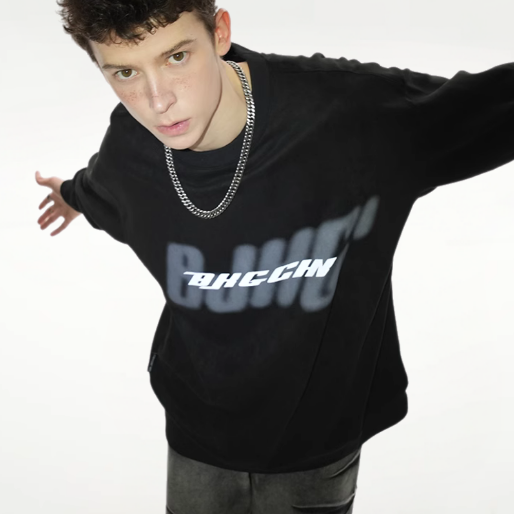 Casual Suede Reflective Letter Print Sweatshirt