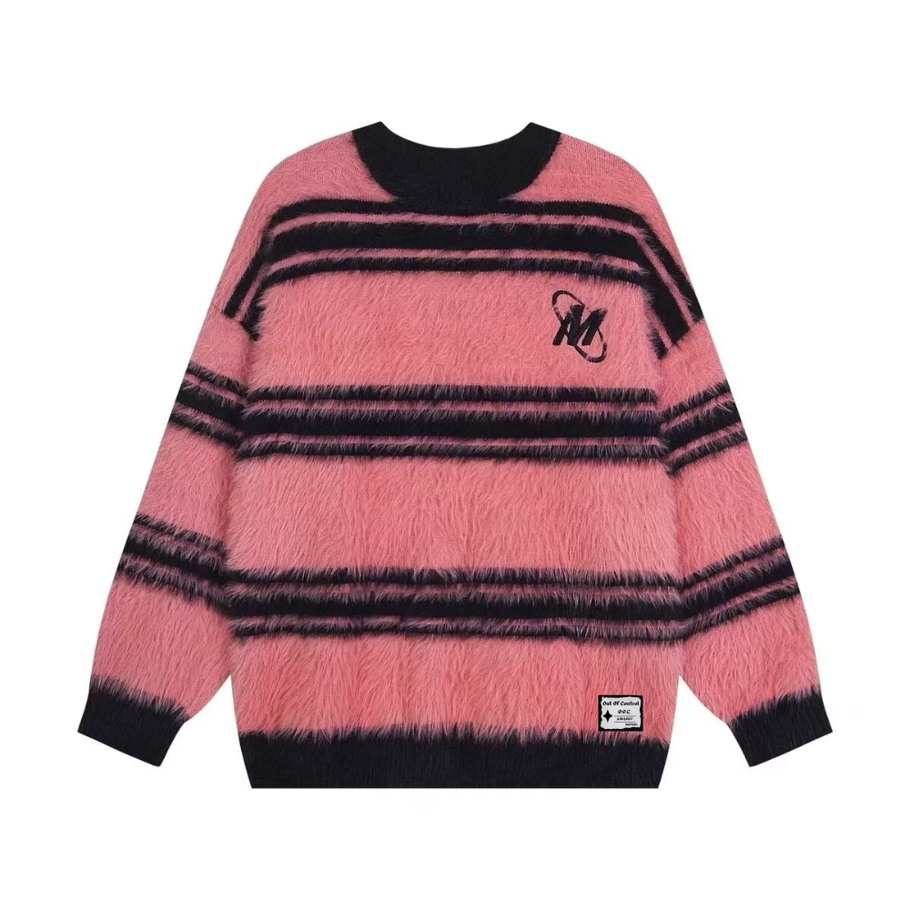 OOC' Retro Lazy Style Mink Striped Sweater