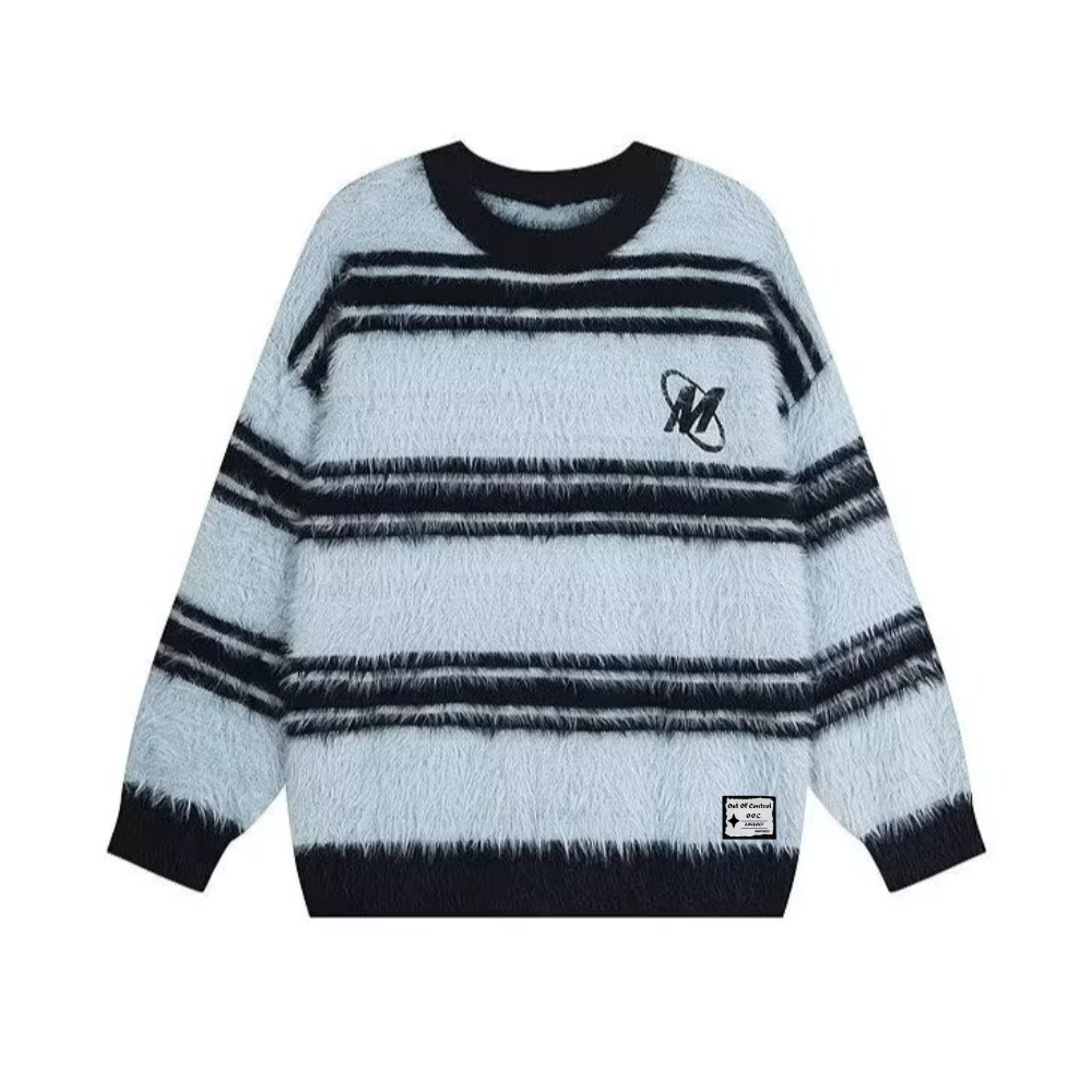 OOC' Retro Lazy Style Mink Striped Sweater