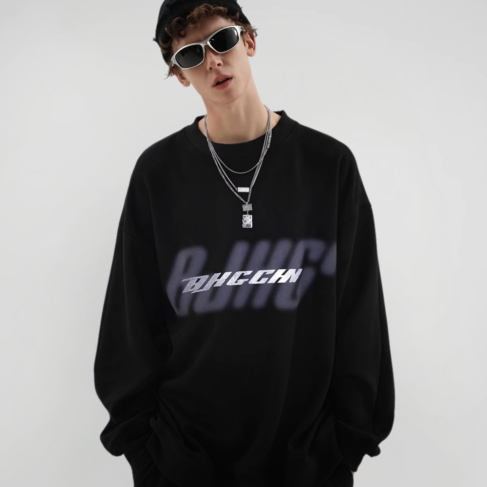 Casual Suede Reflective Letter Print Sweatshirt