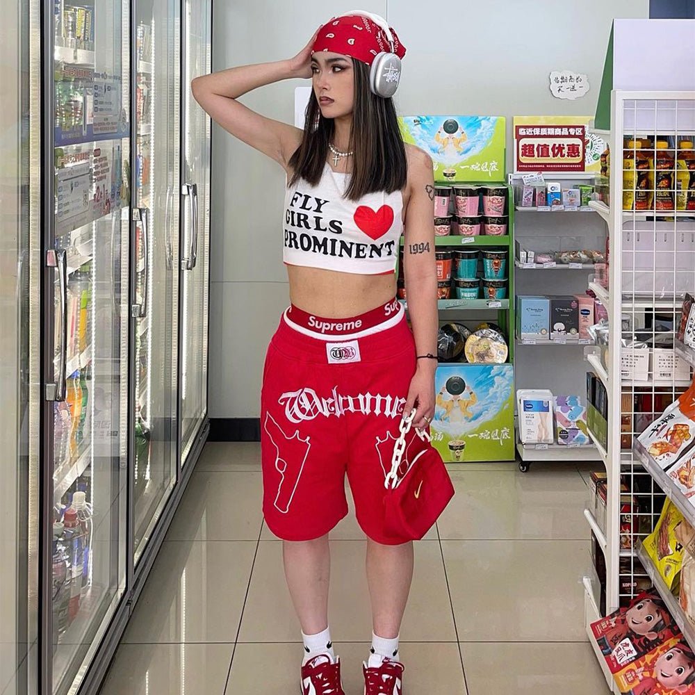 Sports Solid Gun Embroidery Shorts