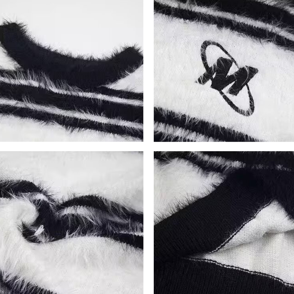 OOC' Retro Lazy Style Mink Striped Sweater