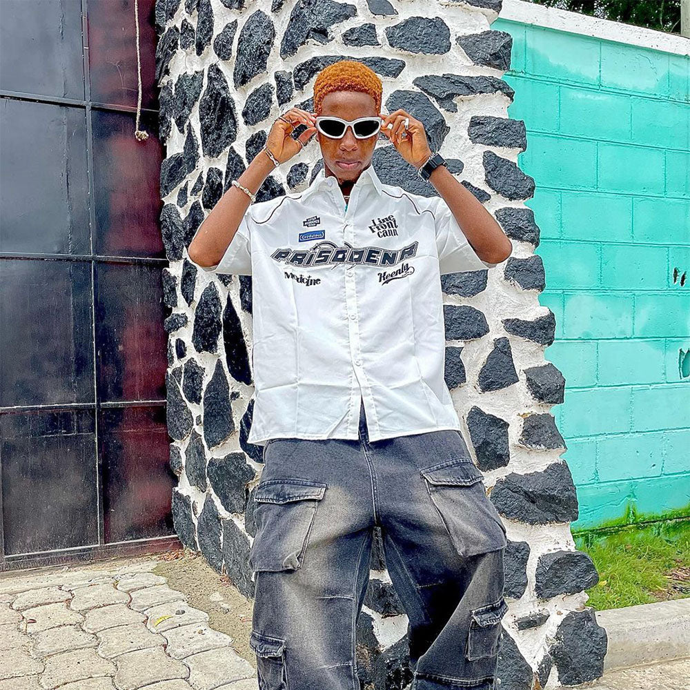 Urban Letter Embroidery Short Sleeve Shirt