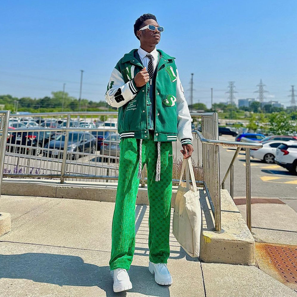 Street Skeleton Embroidery Varsity Jacket