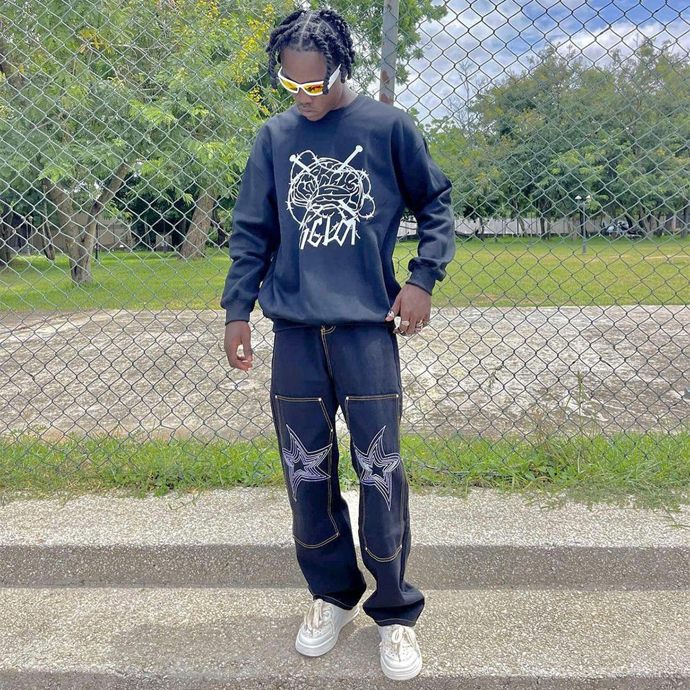 Urban Star Embroidery Straight Leg Jeans