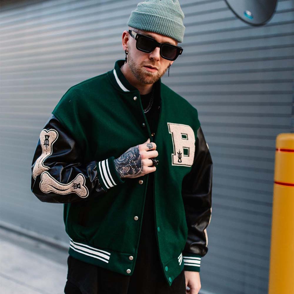 Letter Skeleton Embroidery Baseball Jacket