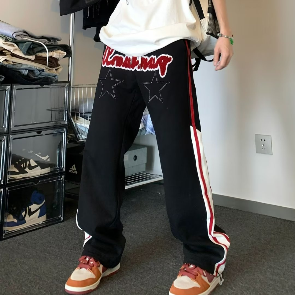 Alphabet Jacquard Pentagram Drawstring Sweatpants