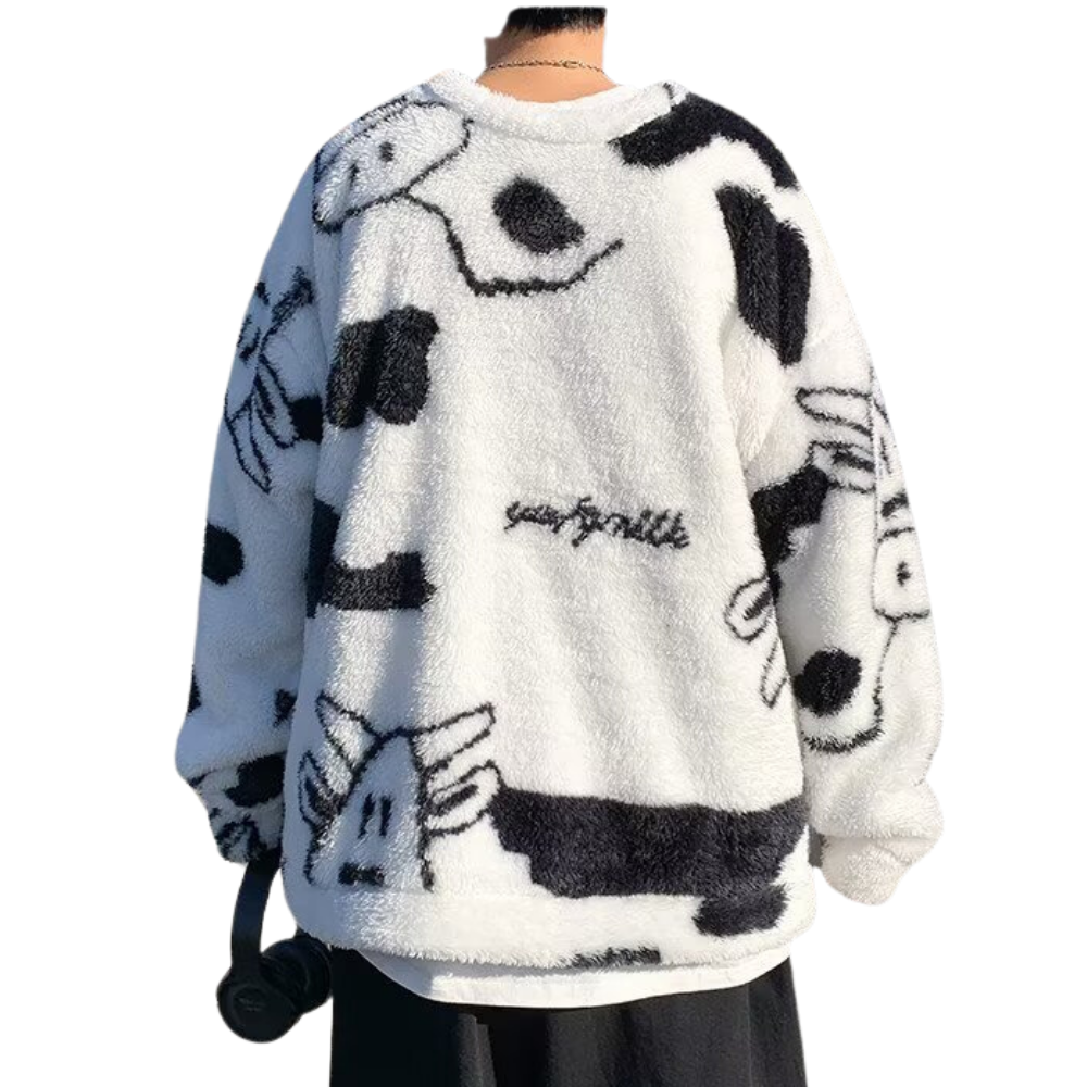 Cartoon Dairy Cow Sherpa Sweater