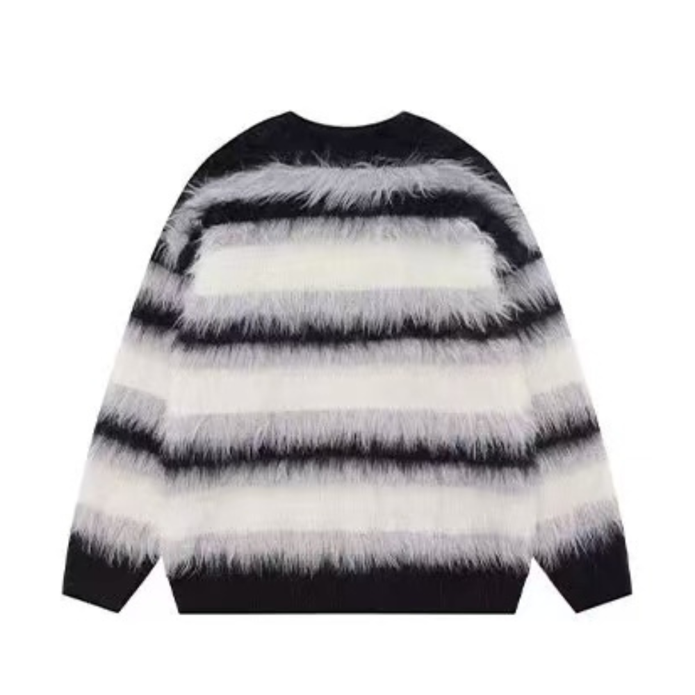 OOC' Faux Mink Butterfly Striped Crew Neck Sweater