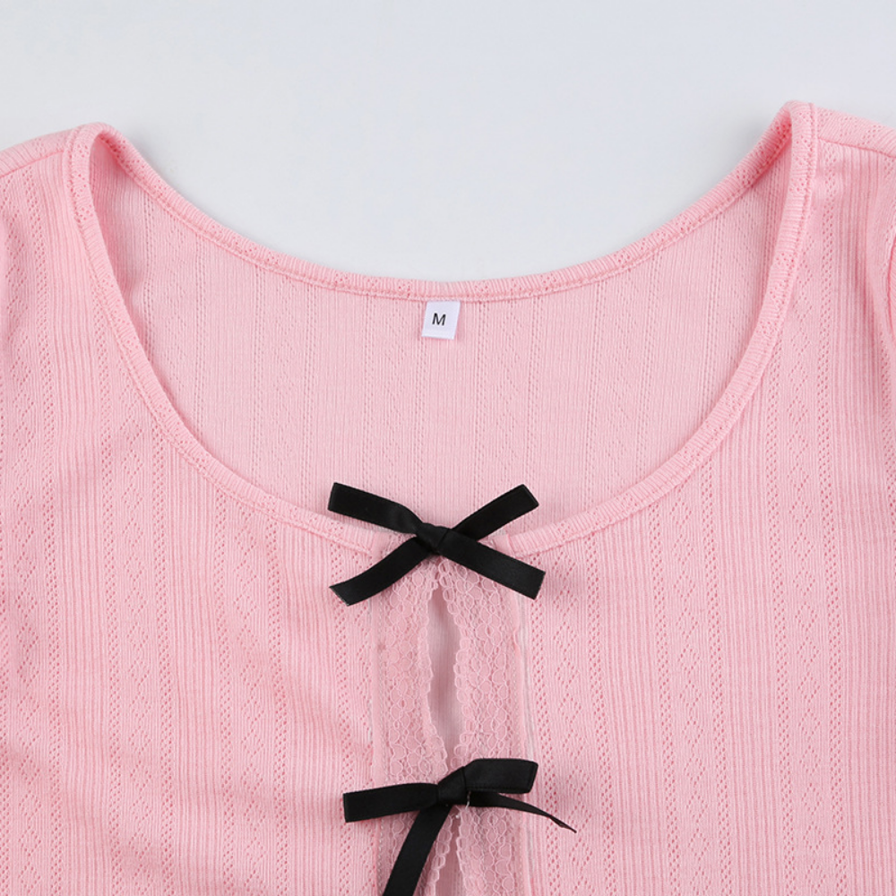 Women's Sweet Bow Patchwork Long Sleeve