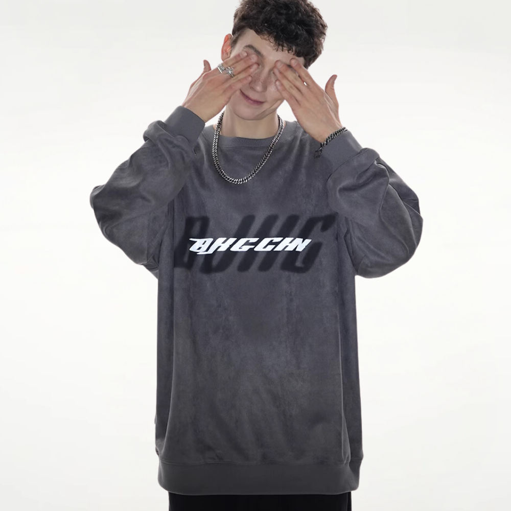Casual Suede Reflective Letter Print Sweatshirt