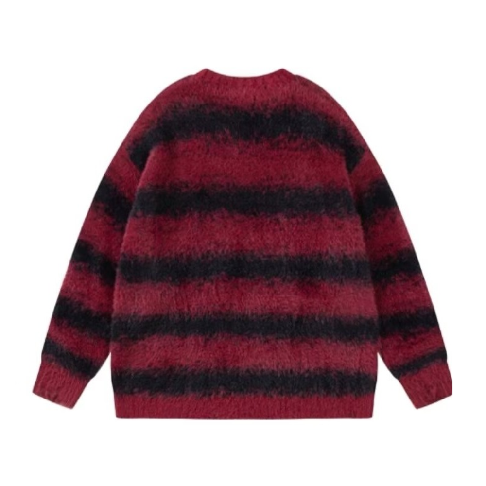 OOC' Retro Two-Color Stitching Ink-Splatter Striped Knitted Sweater