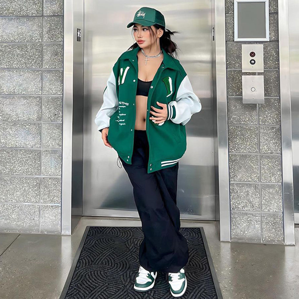 Street Skeleton Embroidery Varsity Jacket