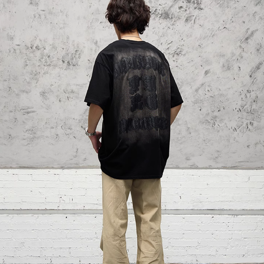 Retro 3D Gothic Lettering Washed T-shirt