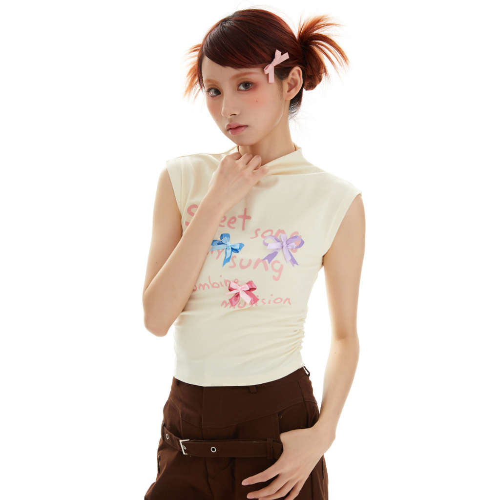 Women's Sweet Bow Half Turtle Neck T-Shirt
