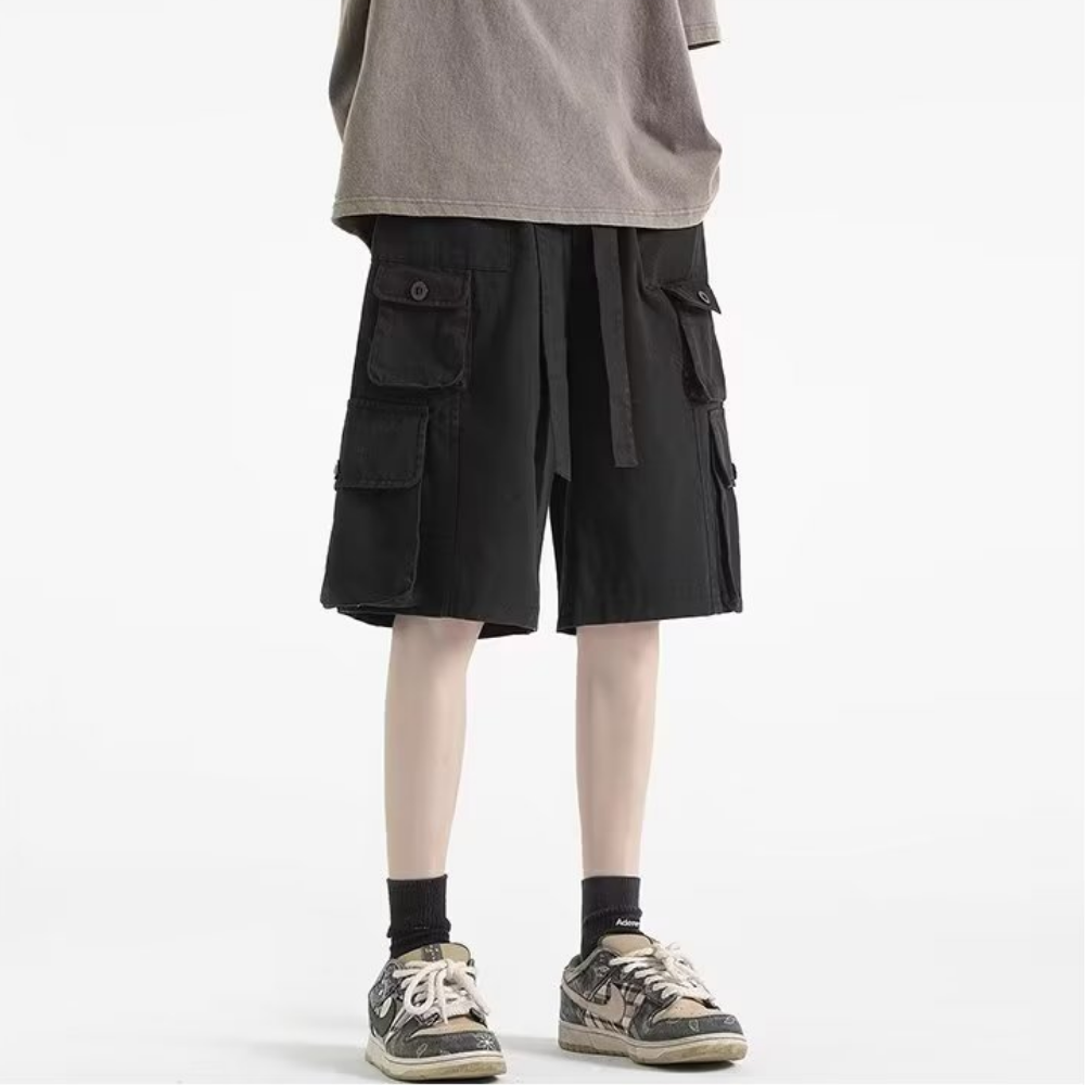 Solid Multi-Pocket Cargo Shorts