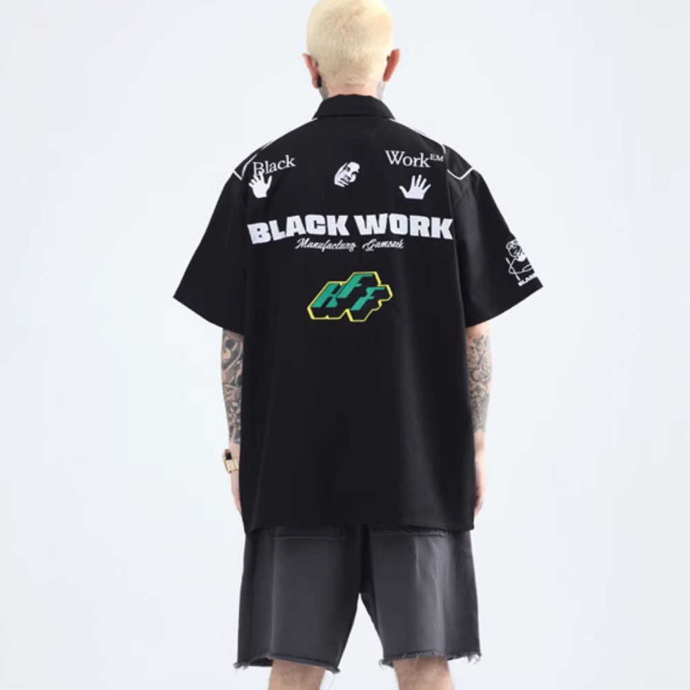 Street Black Alphabet PU Shirt