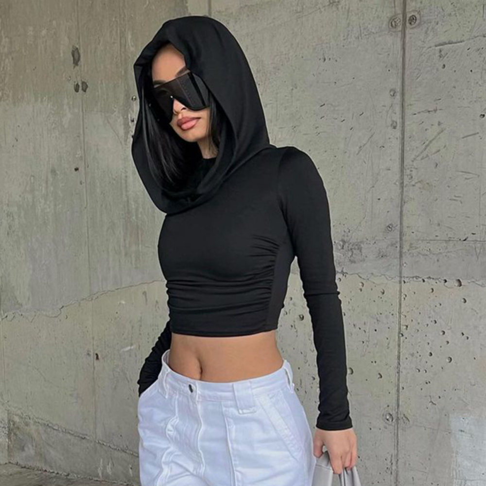 Women's Solid Color Hooded Long Sleeve