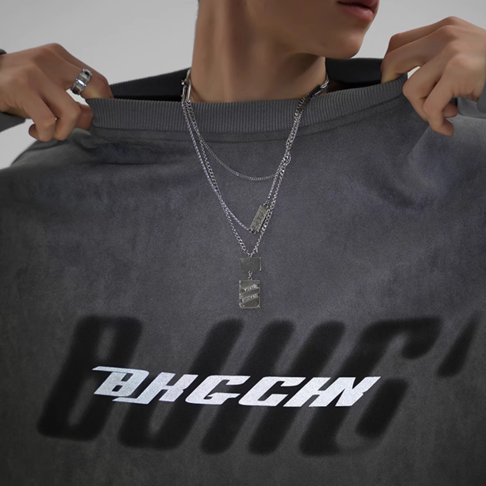 Casual Suede Reflective Letter Print Sweatshirt