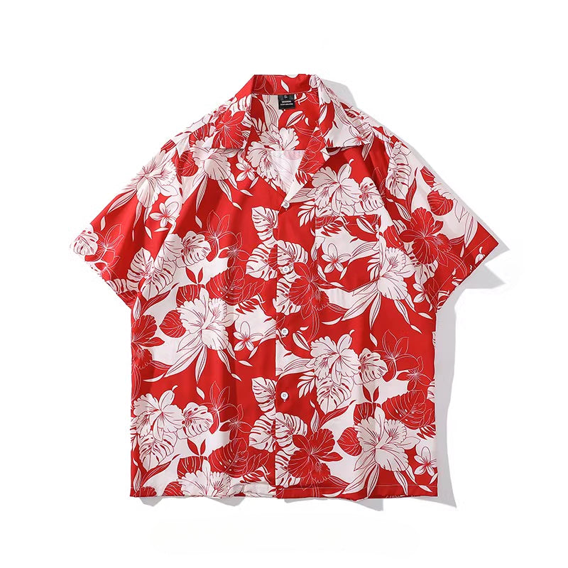 Holiday style retro short sleeved floral shirt
