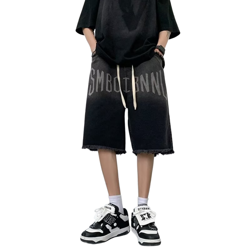 Vintage Gradient Letter Denim Shorts