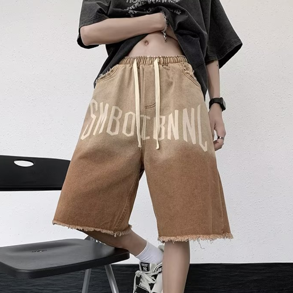 Vintage Gradient Letter Denim Shorts