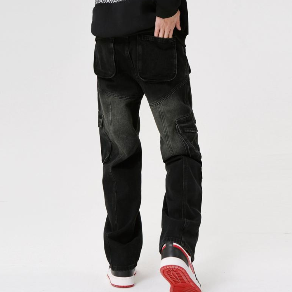 American High Street Washed Multi-Pocket Versatile Work Jeans