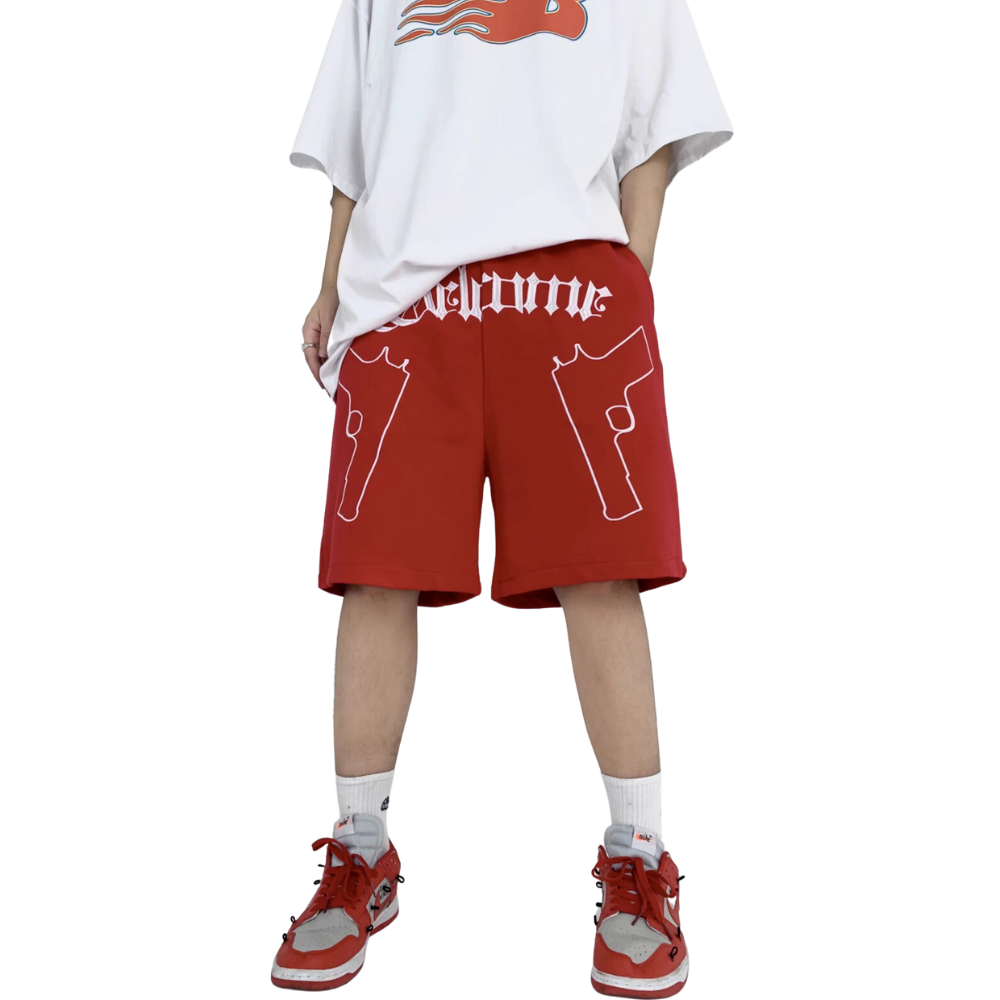 Sports Solid Gun Embroidery Shorts