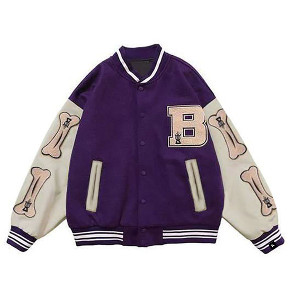Letter Skeleton Embroidery Baseball Jacket