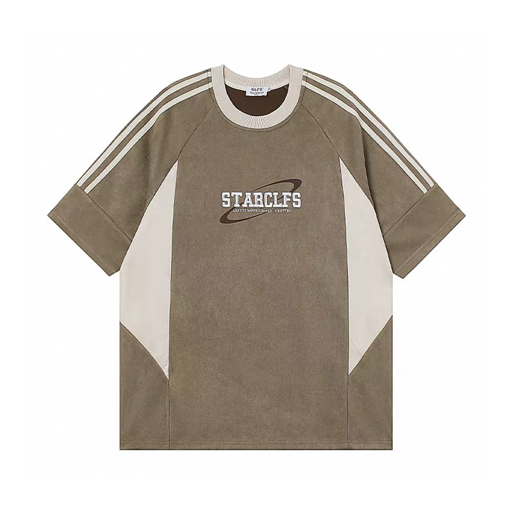 Suede Raglan Lettering Embroidered T-Shirt