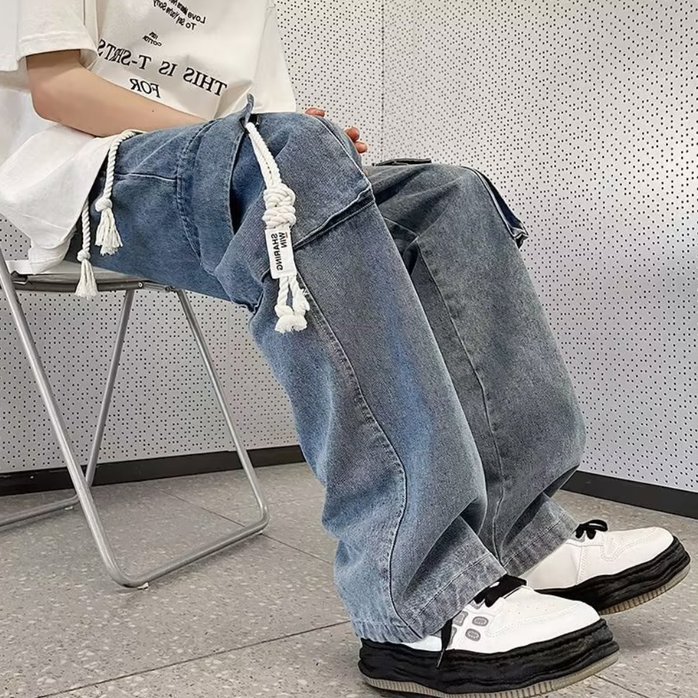 American Retro Large Pocket Sling Wide Leg Jeans