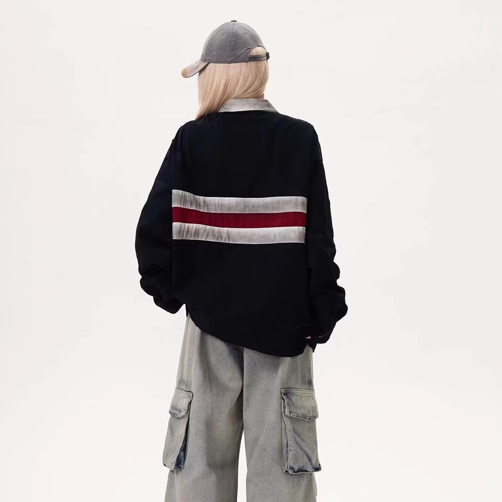 Contrast Color Stitching Polo Collar Sweatshirt